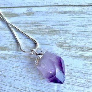 Raw Amethyst Pendant Sterling Silver chain